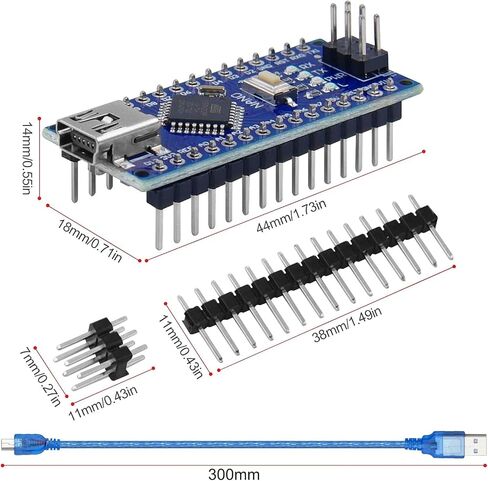 وحدة Arduino Nano ملحومة، شريحة Nano Board ATmega328P، 5V 16MHz لـ Arduino، مع لوحة اندلاع واحدة + كابل USB واحد + شاشة LCD OLED مقاس 0.96 بوصة 128 × 64 12864 بكسل in Kuwait