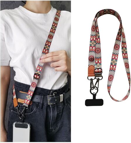 Red Phone Lanyard × Adjustable Neck Strap × Clamping Plate Universal Cell Phone Multifuctional Patch Lanyards Compatible with Most Smartphones in Saudi Arabia
