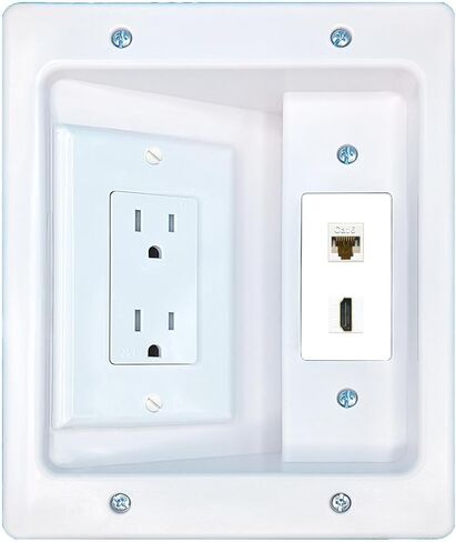 RiteAV CAT6 HDMI Recessed Wall Plate Cable Concealer Management Kit with Power Outlet Hides Cords and Cables in Saudi Arabia