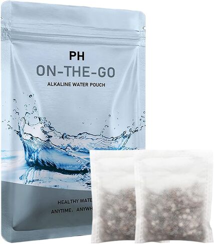 Alkaline Water Filter Pouch, 2 Pack, Portable, White, 20 oz, Increases pH, Removes Toxins, Reduces ORP, Softens Water, Enhances Taste and Smell, Made in USA in Saudi Arabia