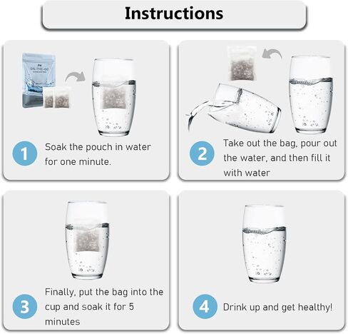 Alkaline Water Filter Pouch, 2 Pack, Portable, White, 20 oz, Increases pH, Removes Toxins, Reduces ORP, Softens Water, Enhances Taste and Smell, Made in USA in Saudi Arabia
