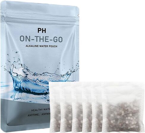Alkaline Water Filter Pouch, 2 Pack, Portable, White, 20 oz, Increases pH, Removes Toxins, Reduces ORP, Softens Water, Enhances Taste and Smell, Made in USA in Saudi Arabia