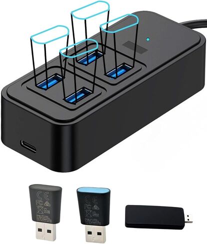 محور USB مطور بـ 4 منافذ متوافق مع Vive Tracker USB Dongles Vive Tracker 3.0 2.0 VR Console Dongles، كابل بطول 5 أقدام للوصول الممتد، 4X USB 3.0 + 1x USB-C إلى DC 5W منفذ طاقة، 5 في 1 in Saudi Arabia