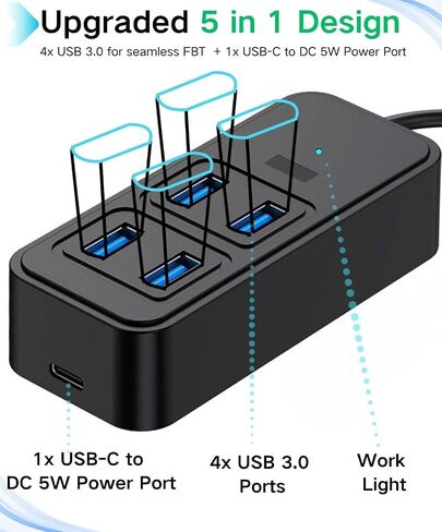 محور USB مطور بـ 4 منافذ متوافق مع Vive Tracker USB Dongles Vive Tracker 3.0 2.0 VR Console Dongles، كابل بطول 5 أقدام للوصول الممتد، 4X USB 3.0 + 1x USB-C إلى DC 5W منفذ طاقة، 5 في 1 in Saudi Arabia