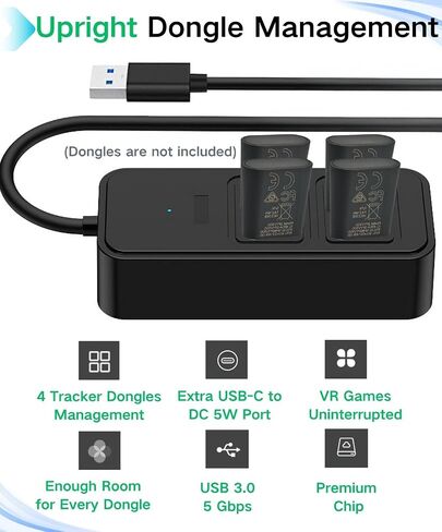 محور USB مطور بـ 4 منافذ متوافق مع Vive Tracker USB Dongles Vive Tracker 3.0 2.0 VR Console Dongles، كابل بطول 5 أقدام للوصول الممتد، 4X USB 3.0 + 1x USB-C إلى DC 5W منفذ طاقة، 5 في 1 in Saudi Arabia
