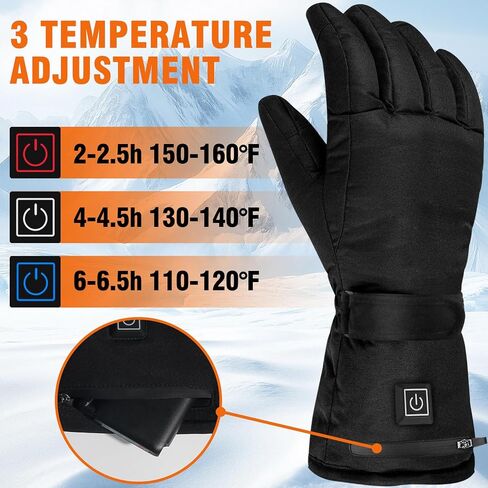 Rechargeable Heated Gloves for Men & Women, 3 Heating Levels Waterproof Windproof Touchscreen Hand Warming, Heating Gloves for Skiing Hunting Cycling Motorcycle Winter Outdoor Works, Black L/XL in Saudi Arabia