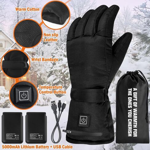 Rechargeable Heated Gloves for Men & Women, 3 Heating Levels Waterproof Windproof Touchscreen Hand Warming, Heating Gloves for Skiing Hunting Cycling Motorcycle Winter Outdoor Works, Black L/XL in Saudi Arabia