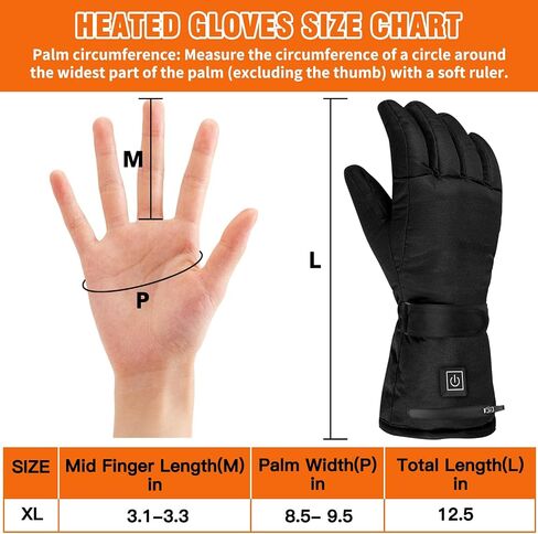 Rechargeable Heated Gloves for Men & Women, 3 Heating Levels Waterproof Windproof Touchscreen Hand Warming, Heating Gloves for Skiing Hunting Cycling Motorcycle Winter Outdoor Works, Black L/XL in Saudi Arabia