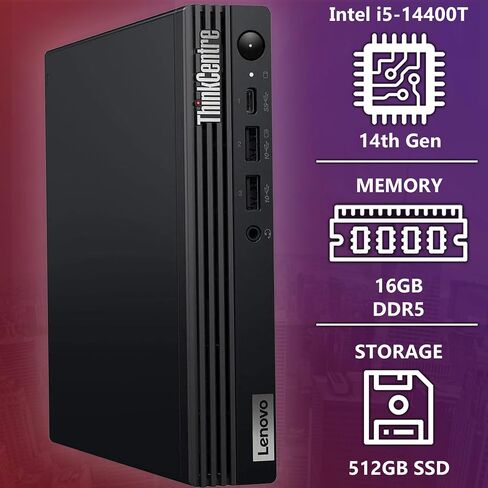 Lenovo ThinkCentre Tiny M70q G6 Intel Ultra Proccessor (Beats i7-13700T), 16GB DDR5 RAM, 512GB SSD PCIe, WiFi 6E + BT, RJ-45, DP Port, HDMI, Windows 11 Pro, Mini Business Desktop - Black in Kuwait