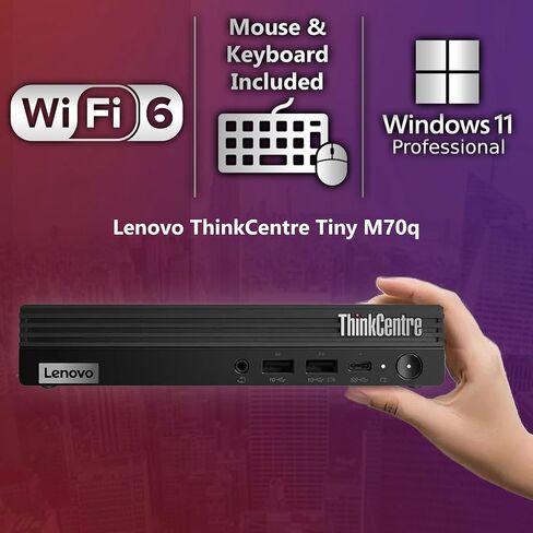 لينوفو ثينك سنتر تايني M70q G5 انتل i5-14400T (Beats i7-13700T)، ذاكرة وصول عشوائي DDR5 سعة 16 جيجا، 512 جيجا SSD PCIe، واي فاي 6 + BT، RJ-45، منفذ DP، HDMI، Windows 11 Pro، سطح مكتب صغير للأعمال، 3 سنوات Wty - أسود in Saudi Arabia