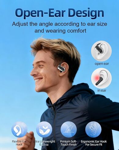Open Ear Bluetooth Headphones 5.4, Wireless Earbuds with Ergonomic Ear Hook, 90H Battery Life, IPX7Waterproof, Smart Digital Display, Touch Control - for Running, Cycling, Workout in Saudi Arabia