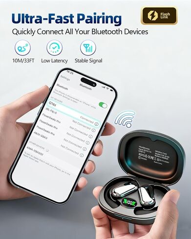 Open Ear Bluetooth Headphones 5.4, Wireless Earbuds with Ergonomic Ear Hook, 90H Battery Life, IPX7Waterproof, Smart Digital Display, Touch Control - for Running, Cycling, Workout in Saudi Arabia