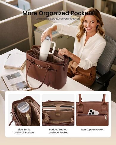 حقيبة كمبيوتر محمول للنساء من LOVEVOOK، حقيبة عمل كبيرة للكمبيوتر للمدرس والممرضات والأعمال التجارية من جلد البولي يوريثان in Kuwait