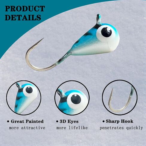 8pcs Tungsten Ice Fishing Jigs Set Sensitive Tear Drop Ice Fishing Jig Head Glow in Dark Ice Fishing Lures for Panfish Crappie Bluegill Walleye in Saudi Arabia