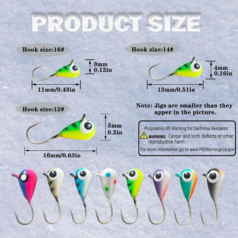 8pcs Tungsten Ice Fishing Jigs Set Sensitive Tear Drop Ice Fishing Jig Head Glow in Dark Ice Fishing Lures for Panfish Crappie Bluegill Walleye in Saudi Arabia
