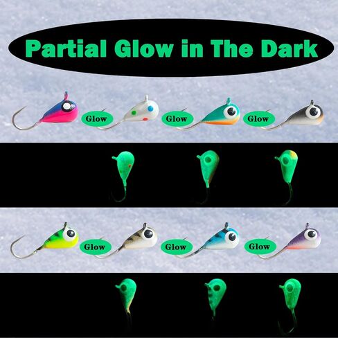 8pcs Tungsten Ice Fishing Jigs Set Sensitive Tear Drop Ice Fishing Jig Head Glow in Dark Ice Fishing Lures for Panfish Crappie Bluegill Walleye in Saudi Arabia