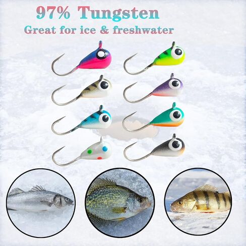 8pcs Tungsten Ice Fishing Jigs Set Sensitive Tear Drop Ice Fishing Jig Head Glow in Dark Ice Fishing Lures for Panfish Crappie Bluegill Walleye in Saudi Arabia