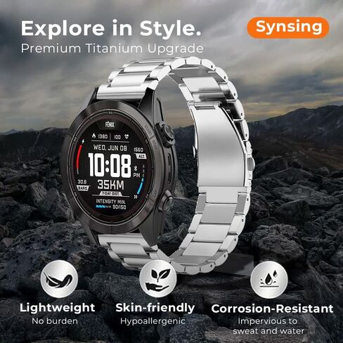 سوار تيتانيوم 18 مم لـ Vivoactive 4S/3S، Venu 2S/3S، حزام معدني سريع الفك 22 مم لـ Fenix ​​8 47 مم/Forerunner 965، شريط 26 مم لـ Fenix ​​8 51 مم/Enduro 3 51 مم/7X Pro Sapphire Solor in Kuwait