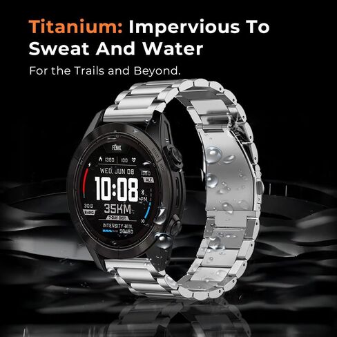 سوار تيتانيوم 18 مم لـ Vivoactive 4S/3S، Venu 2S/3S، حزام معدني سريع الفك 22 مم لـ Fenix ​​8 47 مم/Forerunner 965، شريط 26 مم لـ Fenix ​​8 51 مم/Enduro 3 51 مم/7X Pro Sapphire Solor in Kuwait