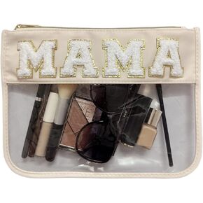 Clear Makeup Letter Bag,Letter Patch Makeup Bag,Chenille Letter bag,Stadium Letter Bags,Preppy Clear Makeup bags,Cosmetic Toiletry Clear Pouches bag for Women Girls(Sandy-Beach)