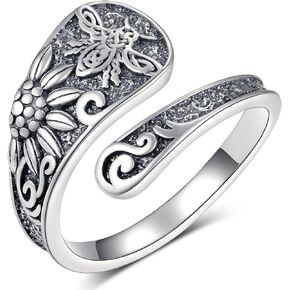 Thumb Ring for Women 925 Sterling Silver Adjustable Spoon Rings Vintage Bee Thumb Jewelry Gifts for Women Girls Wife