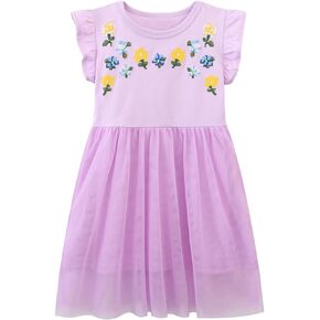 Little Girls Dress Casual Cotton Kids Unicorn Appliques Striped Jersey Dress 2-7 Years