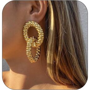Bethynas Retro Punk Chunky Geometric Earrings Vintage Interlocking Circle Dangle Earrings Solid Double Circle Link Earrings Hip Hop Jewelry for Women Girls