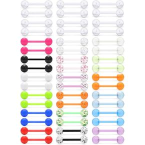SCERRING 14G Tongue Rings Acrylic Tongue Piercing Jewelry Flexible Straight Tongue Nipple Rings Barbells Piercing Bars 16mm 5/8" For Women Men 48PCS