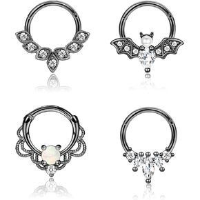 16 جرام حلقات الحاجز لطيف أوبال الغضروف الأقراط، حلقات الأنف الفولاذية الجراحية هوب تراغوس هيليكس روك دايث بات جواهر حلقة مفصلية مركزية لمجوهرات ثقب الأنف والأذن in Kuwait