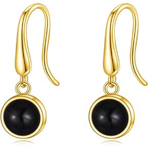 Moonstone/Black Onyx/Moss Agate/Lapis Lazuli/Larimar/Pink Opal Earrings Sterling Silver Gemstone Dangle Earrings Pull Through Earrings Jewelry for Women Teen Girls