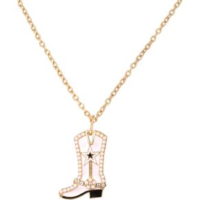Vintage Western Cowgirl Boot Pendant Necklaces.White Enamel Pentagram Necklaces Gold Chain Necklaces Fashion Jewelry Gifts for Women Girls