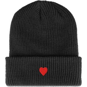 Trendy Apparel Shop Emoticon Heart Embroidered Ribbed Cuffed Knit Beanie