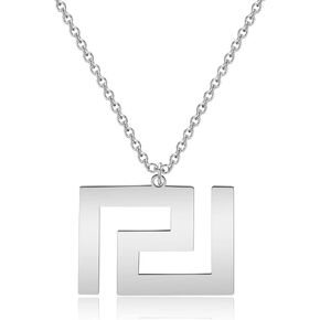 Meander Pendant Greek Symbol Stainless Steel Jewelry Greek Key Necklace Geometric Emblem Charm Necklace
