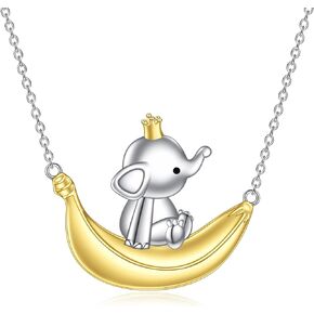 LUHE Elephant Necklace Sterling Silver Elephant and Banana Pendant Necklace Animal Necklace Elephant Jewelry Gifts for Women Girls