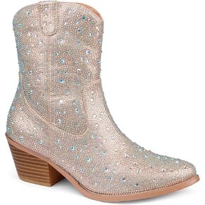 أحذية Zzheels النسائية حجر الراين أحذية رعاة البقر سباركلي للنساء بمقدمة مدببة أحذية راعية البقر اللامعة بكعب سميك in Kuwait