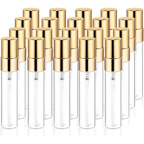20Pcs 5ml Clear Glass Mist Spray Bottle Refillable Mini Perfume Atomizer Empty Travel Sample Bottle with Golden Aluminized Nozzle Makeup Container for Perfume,Liquid,Air Fresheners