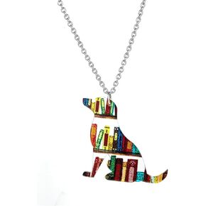 Pingyongchang Cat Book Acrylic Nekclace for Women Girl Cute Funny Cartoon Animal Dog Bookcase Pendant Necklace Book Lovers Gift Graduation Teacher Appreciation Gift Back To School Jewelry