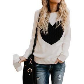 Alsol Lamesa Women’s Pullover Sweaters Cute Heart Sweater Crew Neck Long Sleeve Valentines Sweaters for Women