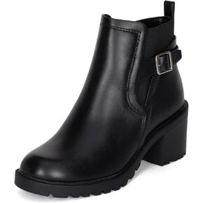 STYLISH S BLAZE ~ Womens Low Chuncky Stacked Heel Ankle Boots Elastic Gore with Buckle and Zipper