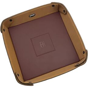 Forrest & Harold Top-Grain Leather Catchall - Men's Valet Tray EDC Organizer for Nightstands, Offices & Entryways - Stores Accessories - Wallets, Keys, Phones & Jewelry + Eyelet for Charging Cable