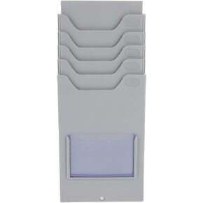 Cabilock Wall Mount Time Card Rack 5 Pockets Slots Wall Mounted Card Holder Attendance Cards Organizer for Office Light Grey Sign Holder