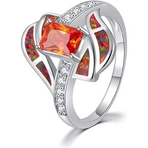 CiNily White Gold Plated Created Orange Fire Opal Rings Size 5-12