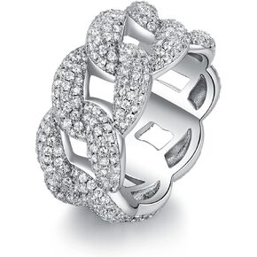 Gemsme 14K White Gold Plated Cubic Zirconia Cuban Statment Ring for Women