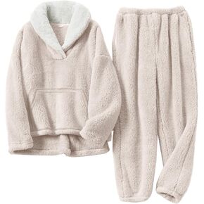 Women's Fluffy Pajamas Sets Fleece Loungewear Sleepwear Long Sleeve Pullover and Pants Set