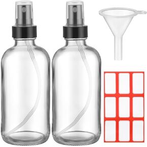 Fumete 2 Pcs Glass Spray Bottles 4oz Fine Mist Glass Spray Bottle Refillable Liquid Containers with 1 Label and 1 Funnel for Hair, Travel, Plants, Cleaning Solutions and Skin Care (Black)