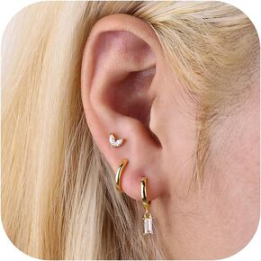 MILACOLATO 3 Pairs Sterling Silver Stud Hoop Earrings for Women Teens Dainty 14k Gold Earrings 925 Sterling Silver Cartilage Earrings Stud Earring Huggie Earrings Set for Multiple Piercing