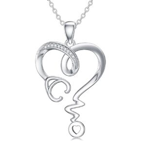 Diamond Stethoscope Necklace 925 Sterling Silver Nursing Stethoscope Heart Pendant Necklaces Gift for Women Nurse Doctor Medical Student in Saudi Arabia