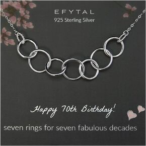 EFYTAL Happy 70th Birthday Gifts for Women Necklace, Sterling Silver 7 rings seven Decades Necklaces Gift Ideas