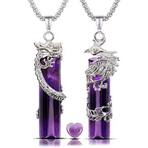 Dragon and Phoenix Couple Matching Yin Yang Necklace Plus Heart Semi-Precious Stone Set Natural Healing Crystal He and Her Pendant Necklace Gift