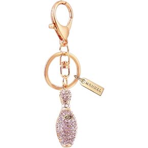 Monnel MZ933 Gorgeous Crystal 3D Bowling Charm Pendant Lobster Clasp Key Ring Keychain (Gold)